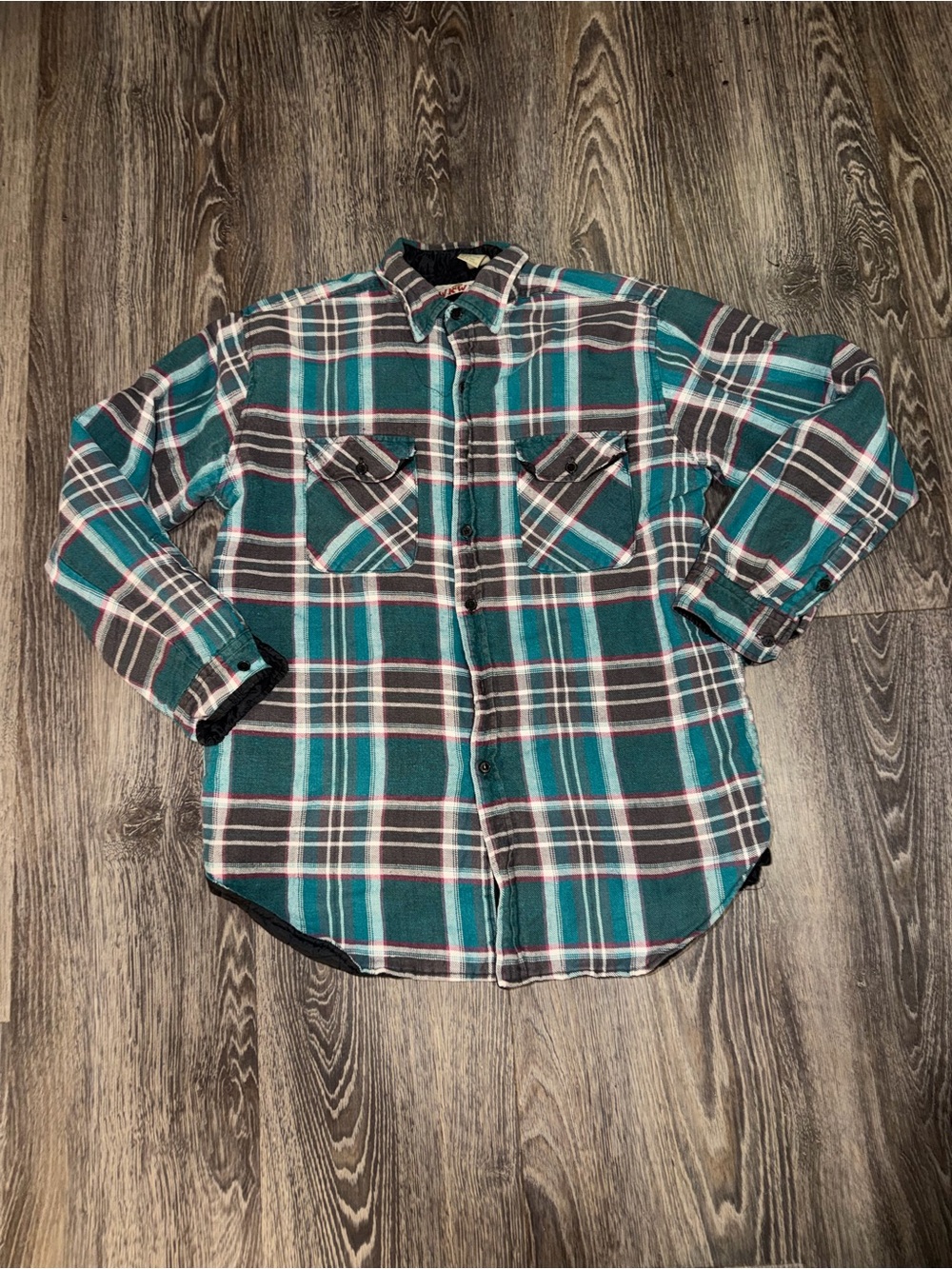 Anchor Blue Vintage Workwear Flannel Shirt Blue, White, &Black Plaid Mens Medium